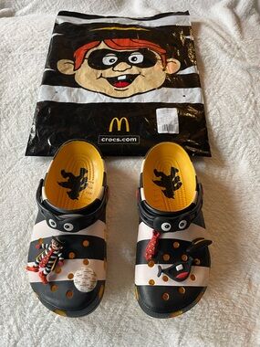 CROCS Hamburglar Black, White & Yellow Striped Character Clogs